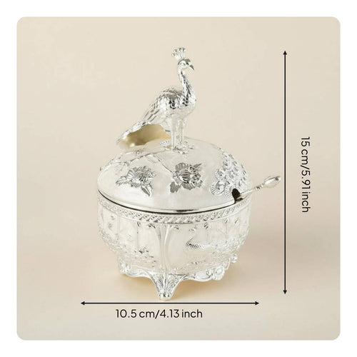 Peacock Sugar Bowl With Lid and Spoon European Style Spice Container Handmade Originality Decorative Candy Dish for Dining Table