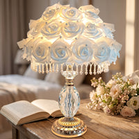 Lamp with Rose Shade Decorative Crystal Table Lamp Romantic Elegant for Women, Bedroom, Nightstand