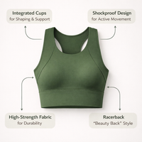Sports Bras Women High Impact with Moulded Cups, Support Double Strap Design for Stability, Nylon Blend