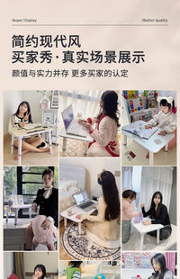 可升降床上小桌子学习桌折叠桌电脑桌儿童书桌学生阅读桌写字桌宿舍上铺简易笔记本支架桌家用飘窗小桌板炕桌 【大号珍珠白四挡升降】60*40*42卡槽+杯托+抽屉+书架
