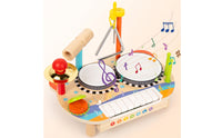 Allall-in-1 Wooden Musical Instrument Toy Multifunctional Toy Piano with Drums Multi-Functional Wooden Music Station Educational for Toddlers, Preschoolers, Kids, Playroom, Home, Daycare