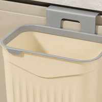Car Trash Bin, With Lid, Small, 12L, Cream Color, Plastic, Hang on Door, Hanging, For Kitchen & Food Waste