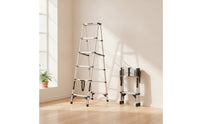Collapsible Folding Telescopic Ladder Portable Telescoping Step-Ladder Ladder Stainless Steel Anti-Slip for Homeowners, DIYers, Home Maintenance, Painting, Workshop