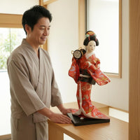 Geisha Doll Ornamental Headpiece Decorative Craft Ornament Wooden Base