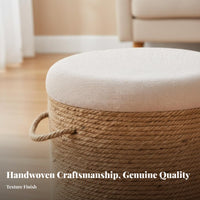 Round Woven Top Stool Antique design Small Bench sturdy Wood Frame for Living Room
