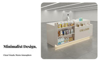 Shop Front Counter Easy to Clean Retail Counter with Display Shelves Wear-Resistant Modern Store Welcome Desk for Retailers, Pharmacy, Boutique, Cafe