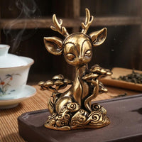 Brass Deer Statue Antique Style Tea Pet Deer Ornament Artisanal Appearance Home Decor for Desktop