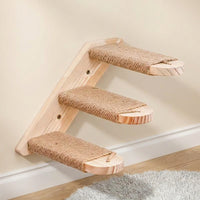Wall Mounted Cat Shelves and Steps, Wood Climbing Ladder with Sisal Rope, Multi-Tier Indoor Stairs for Play and Rest, Light Wood and Beige Design