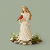 Angel Holding Cardinal Figurine Symbol of Love and Comfort for Mantelpiece