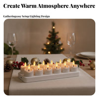 12 Pieces LED Tea Lights with Remote | Warm White, Tea Light Candles with Charging Base, Flickering, for Home Decor