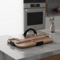 Lidded Bamboo Meat and Cheese Board Easy to Carry Reversible Compartment Food Platter Handled Portable Serving Tray
