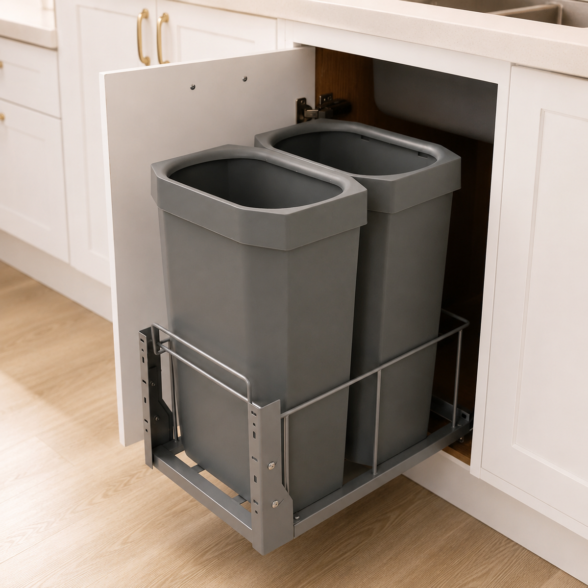 Trash Bin Sorting Under Sink Drawer-Type Odor-Blocking Slim Plastic Gray