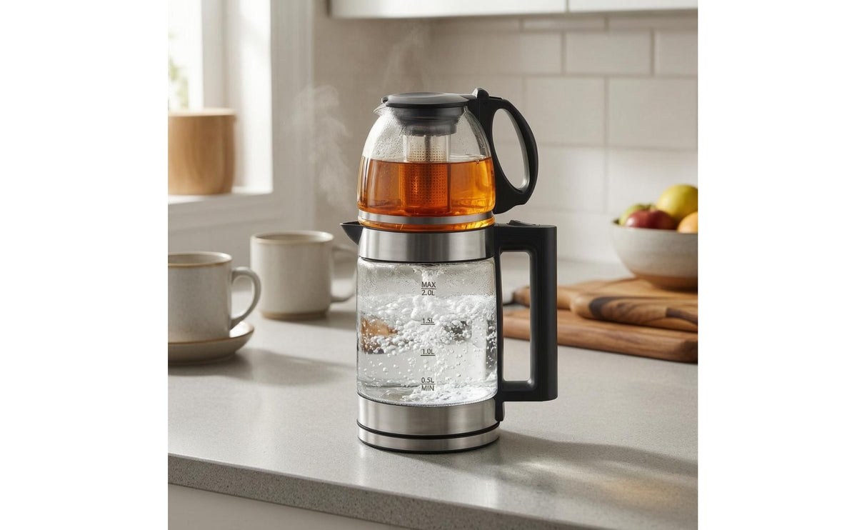2000W Double-Layer Glass Kettle 220V Two-Chamber Chamber Kettle Transparent Kitchen Appliance Level Markings