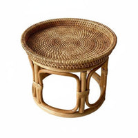 Rattan Side Table Handwoven Rattan Table Multi-Purpose for Tea Time