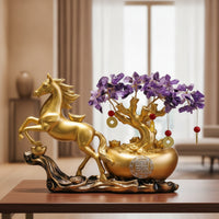 Horse Figurine with Money Tree Feng Shui Horse Statue with Wealth Vessel Good Luck for Homeowners, Collectors, Living Room, Entryway
