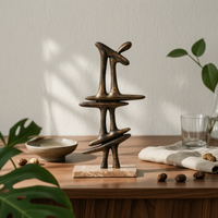 Geometric Sculpture Bronze-and-Gold Sculpture with Marble Base Light-Luxury Decorative Ornament for Interior Designers