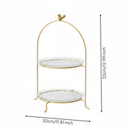 Gilded Feathered Cake Stand Decorative Display Multi Tier Dessert Stand Metal Frame Home Decor for Afternoon Tea