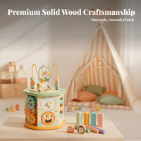 Rounded Edges Multifunction Learning Activity Cube Educational Illustrated Panels Bead Maze Toy Wooden Activity Cube for Young Children