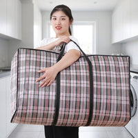 135L Waterproof Storage Bags with Reinforced Woven Handles, Heavy Duty Moving Bags for Bedding and Clothes, Reusable Cubic Sealable Closure Design