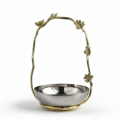 Bowl with Metal Frame Stainless Steel Decorative Tray with Handle Polished