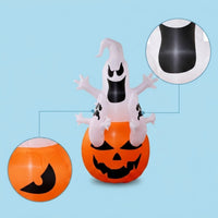 Lighted Ghost with Pumpkin Base Outdoor Ghost with Pumpkin Cute Halloween Inflatable Inflate for Homeowners, Families, Lawn, Porch, Trick-or-Treat