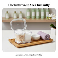 Triple-Compartment Cotton Swab and absorbent disc Holder Transparent Design for Dressing Table, Bedroom