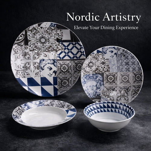 American Style Ceramic Dinnerware Set, Black & White Angel