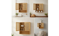 Bathroom Wall Cabinet Space-Saving Wooden Cabinet with Rattan Doors Decorative
