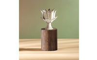 Metal Flower Candle Holder with Wooden Base Floral Taper Candle Holder Rustic Vintage for Tabletop, Weddings
