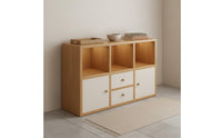 Solid Wood Core Floor Standing Bookshelf Deepened Shelves Freestanding Display Shelf Stable Splayed Legs Modular Cube Organizer Modular Combination for Entryway