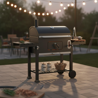 Trolley Briquette Barbecue Side Shelves Barbecue Grill with Lid Door Outdoor Cooking