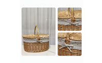 Oval Picnic Basket with Lid Wicker Woven Basket with Lining Lined Handwoven for Storage, Decor