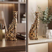 Leopard Figurine Creature Print Home Decor Item Tan and Dark Brown