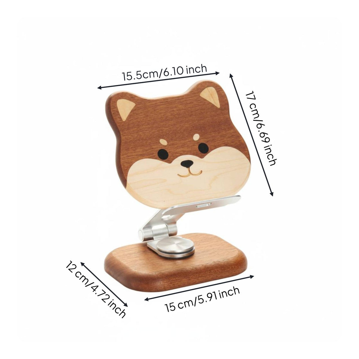 Japanese Dog Breed Phone Stand Wood Construction Wooden Animal Phone Stand Holder Charging Port Access Cute Animal for Office