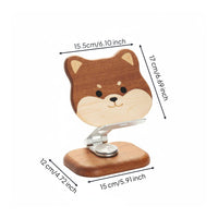 Japanese Dog Breed Phone Stand Wood Construction Wooden Animal Phone Stand Holder Charging Port Access Cute Animal for Office