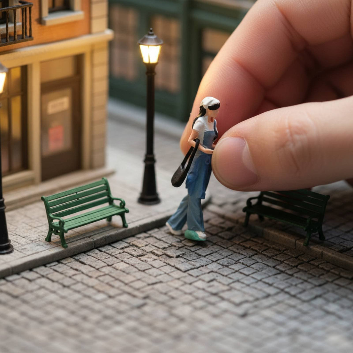 Hat Girl Miniature Highly Detailed Sand Table Person Model Workmanship 1/64 Scale Girl Figure for Miniature Enthusiasts, Dioramas