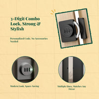 Keyless Combination Cabinet Lock, Code Drawer Lock, protected Sliding Door Lock for closet, Adjustable, Easy Installation