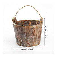 Hanging Wooden Bucket Planter Rope Handle Wooden Planter Bucket Cylindrical Garden Decor