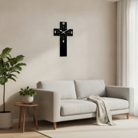 Black Cross-Shaped Wall Clock Non-Ticking Silent Wall Clock Modern White for Living Room, Office, Bedroom