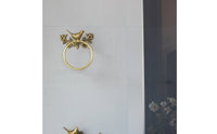 Towel Holder with Bird and Floral Motif Nature-Influenced Towel Loop with Floral Design Gold Hardware for Guest Washroom