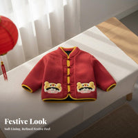 Children's Coat, Cartoon Pattern, Winter Thick Jacket, Chinese Style, Unisex, New Year Infant Tang Suit