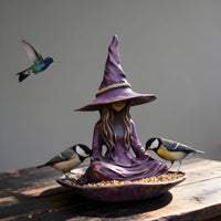 Meditating Witch Bird Feeder Purple Witch Statue Feeder Weather-Resistant