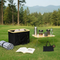 Camping Storage Box with Tabletop Lightweight Folding Outdoor Container Table Versatile Bamboo Top Storage Bin for Picnickers