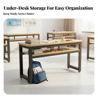 Classroom Table and Stool Set Rounded Corners Double Pupil Study Desk Stable Construction 2 Person Student Desk with Shelf for Home Office, Playroom