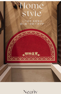 PVC红色喜庆半圆丝圈入户门地垫耐脏免洗刮泥除尘脚垫大门口门垫 福来-招财进宝 半圆丝圈入户 50*80CM【除尘蹭土】