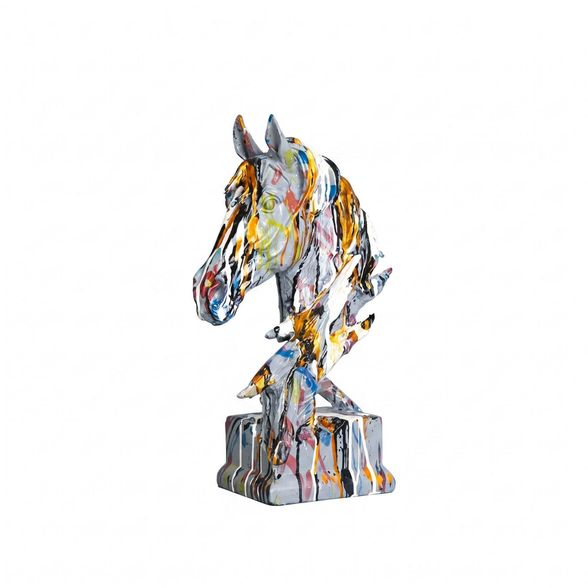 Paint-Splatter Horse Sculpture Artistic Modern Equine Figurine Luxury Look for Entryway, TV Cabinet
