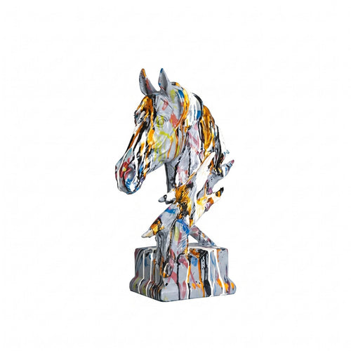 Paint-Splatter Horse Sculpture Artistic Modern Equine Figurine Luxury Look for Entryway, TV Cabinet