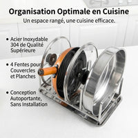 Hygienic Kitchen Lid Organizer, 304 Stainless Steel Sink Lid Holder, Rust-Proof Silver Lid Rack, for Large Families