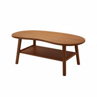 Unrestricted Form Coffee Table Double-layer Storage Kidney-shaped Accent Table Retro Wooden Construction Unique Shape Suitable for Homeowners Living Room Home Decoration