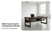 Spacious Desktop Gaming Desk with Under-Shelf Sturdy Construction Desk with Storage Shelves Easy Assembly Computer Table M-Shaped Leg Design for Students, Couples, Telecommuting Workers, Bedroom, Study Room